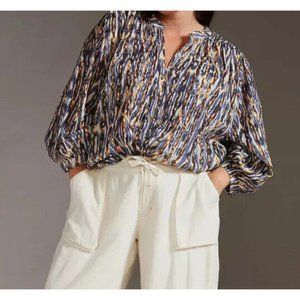 Anthropologie Pilcro Printed Batwing Blouse Button Down Oversized Dolman 1X NEW